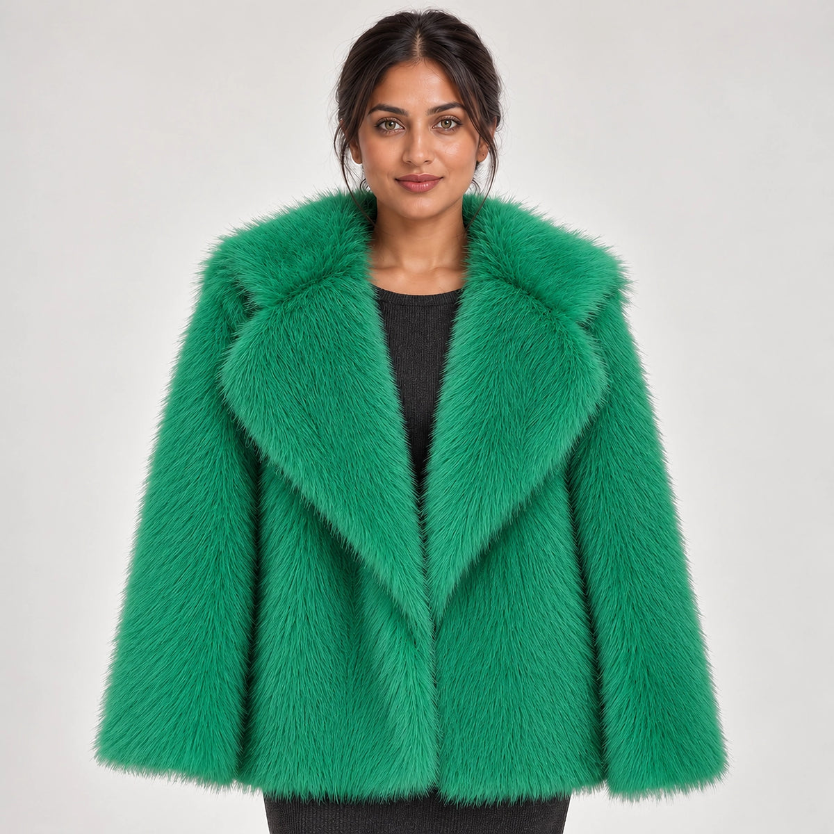 Neravessa Lapel Coat — Green (apparel detail)