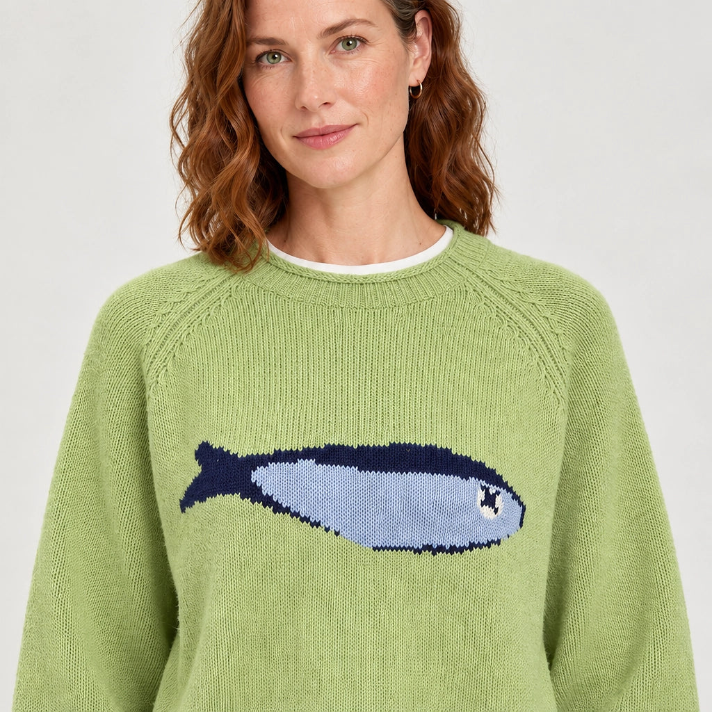 Brinley Intarsia Knit Sweater — Green (apparel detail)