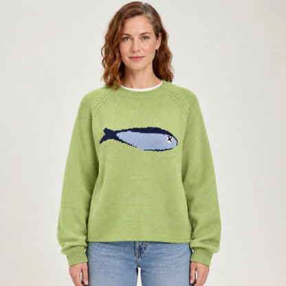 Brinley Intarsia Knit Sweater — Green (apparel front)