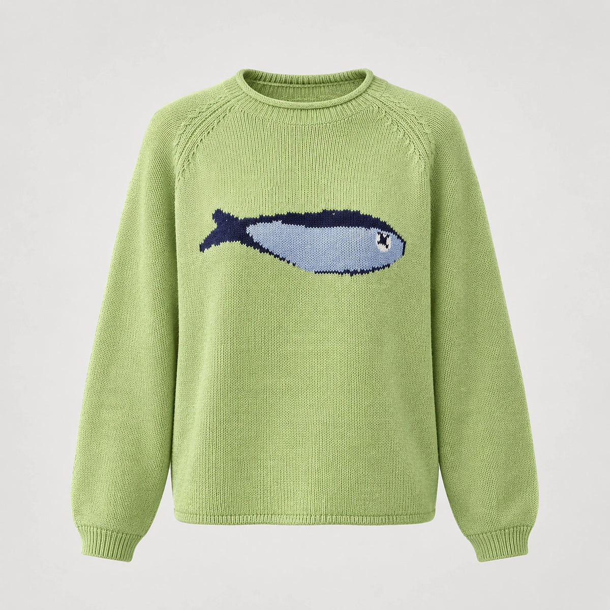Brinley Intarsia Knit Sweater — Green (apparel solo)