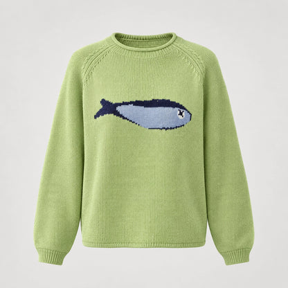 Brinley Intarsia Knit Sweater — Green (apparel solo)