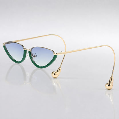 Halvra Cat-Eye Sunglasses — Green Gold Framed Blue Tea Slices (sunglasses hero)