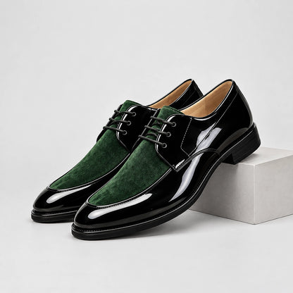 Halvord Leather Derby Oxfords — Green (mens shoe pedestal)
