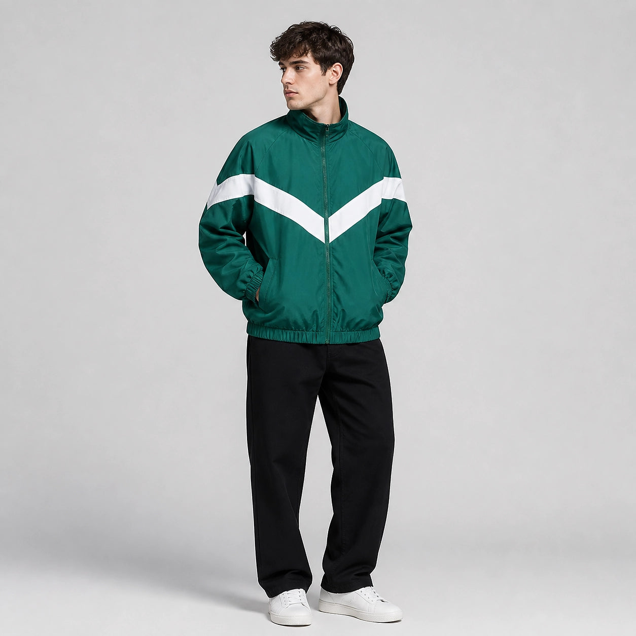 Dalton Colorblock Windbreaker Jacket — Green (studio with model)
