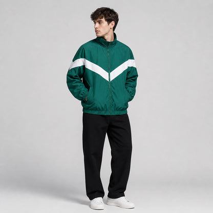 Dalton Colorblock Windbreaker Jacket — Green (studio with model)
