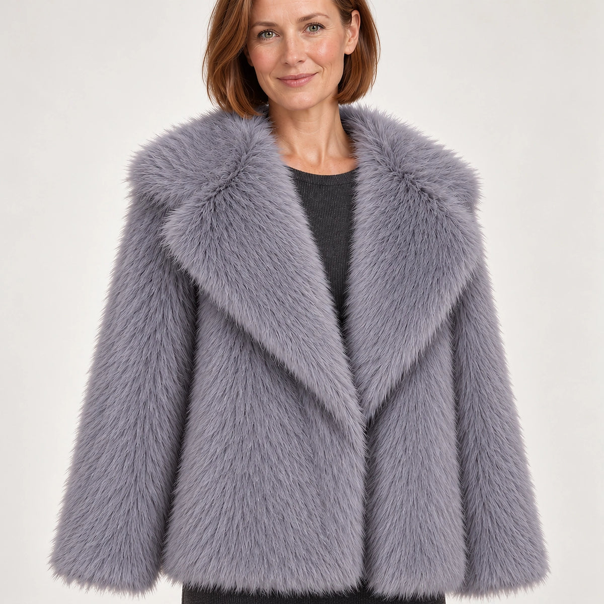 Neravessa Lapel Coat — Grey (apparel detail)
