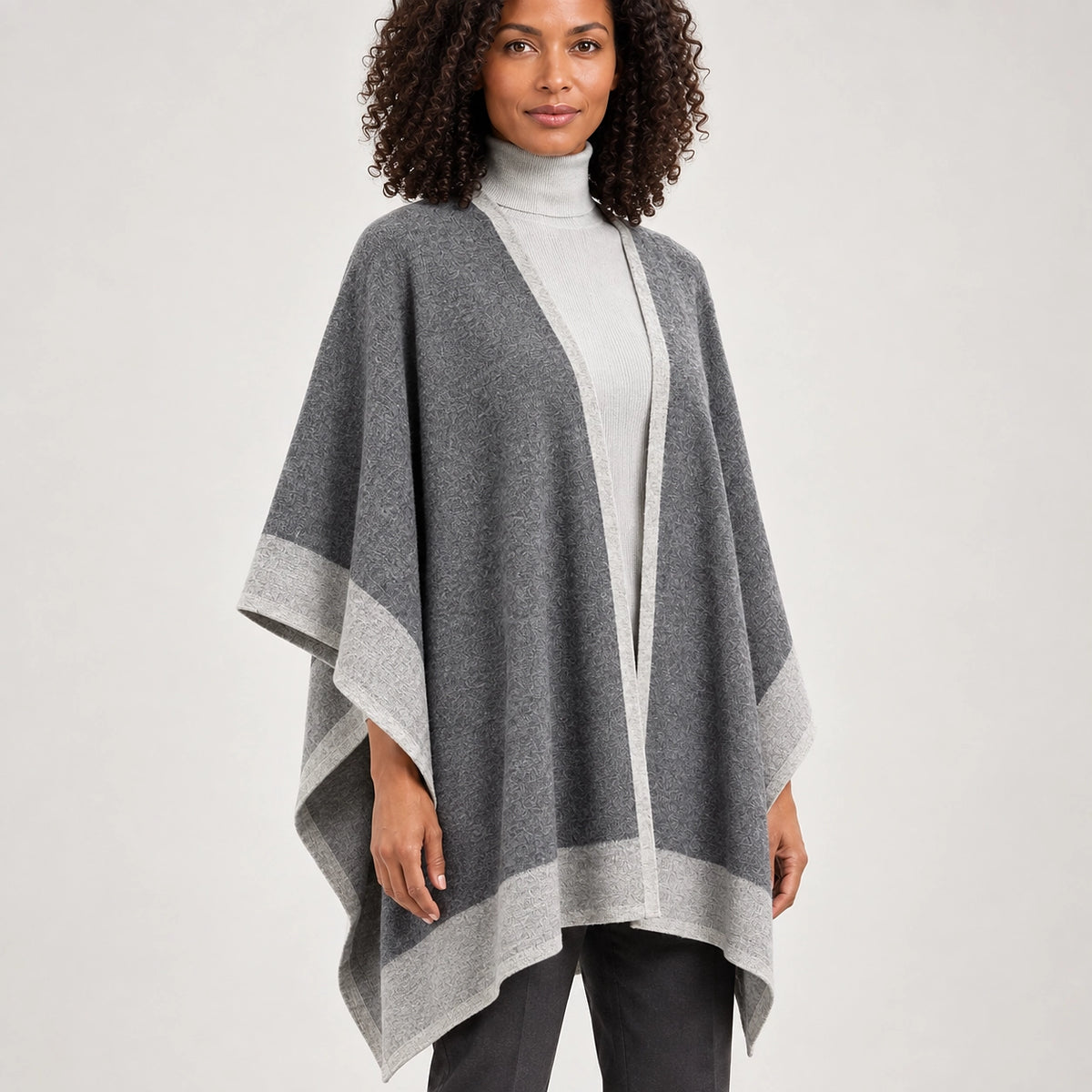 Halvera Merino Wool Poncho — Grey (apparel detail)