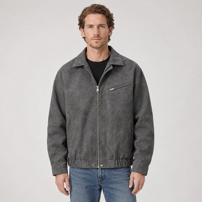 Halvern Leather Bomber Jacket — Grey (apparel front)