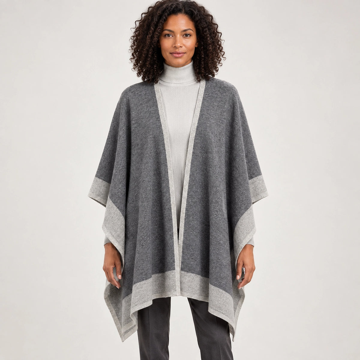 Halvera Merino Wool Poncho — Grey (apparel front)