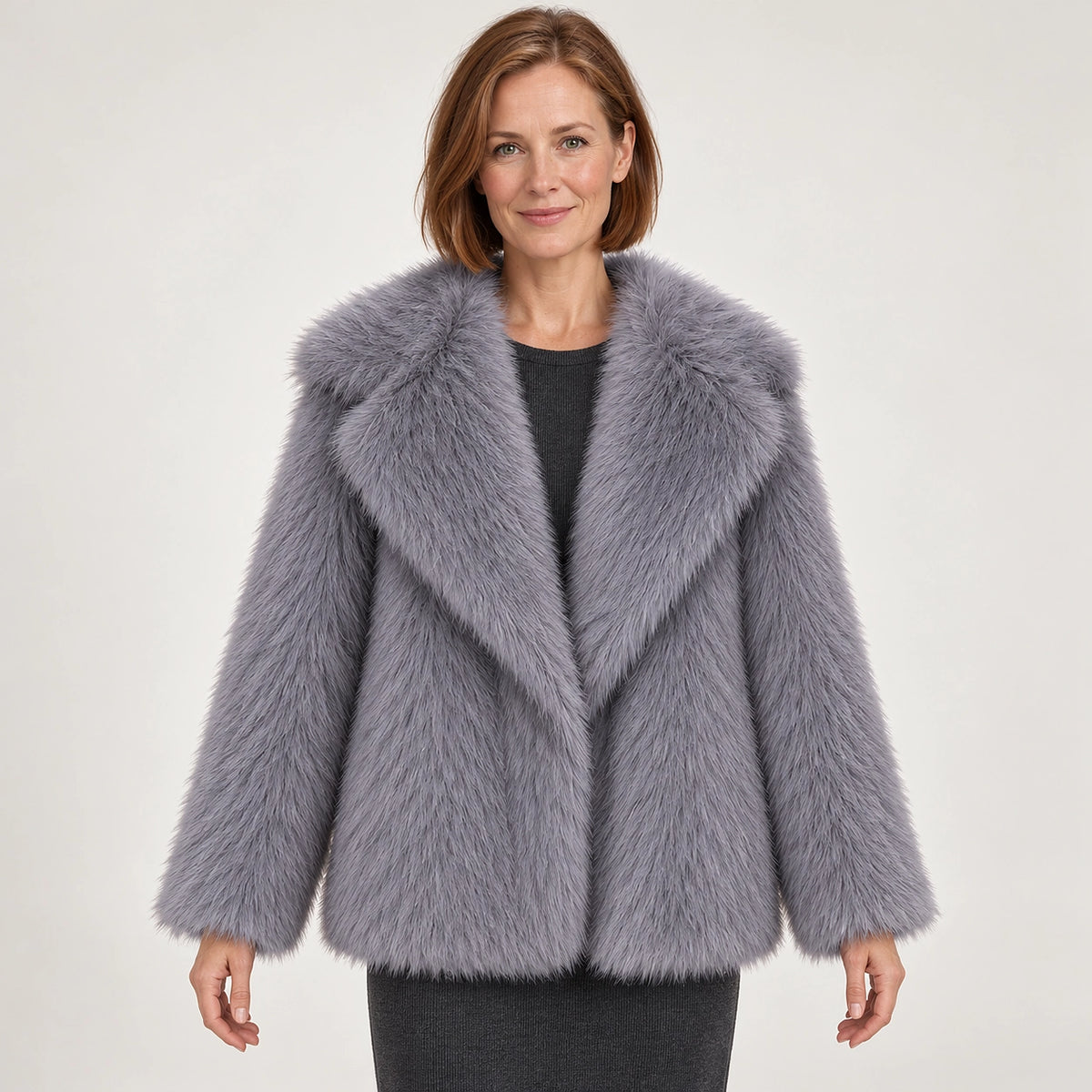 Neravessa Lapel Coat — Grey (apparel front)