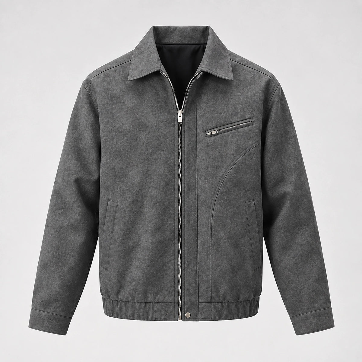 Halvern Leather Bomber Jacket — Grey (apparel solo)