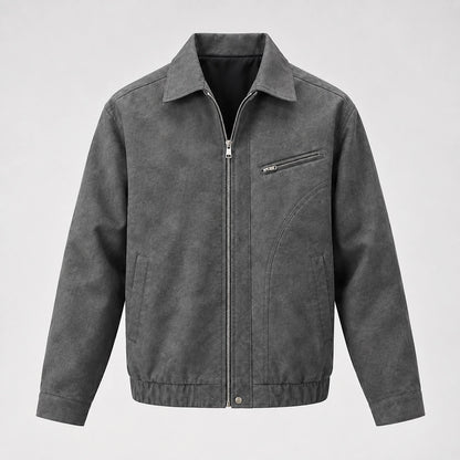 Halvern Leather Bomber Jacket — Grey (apparel solo)