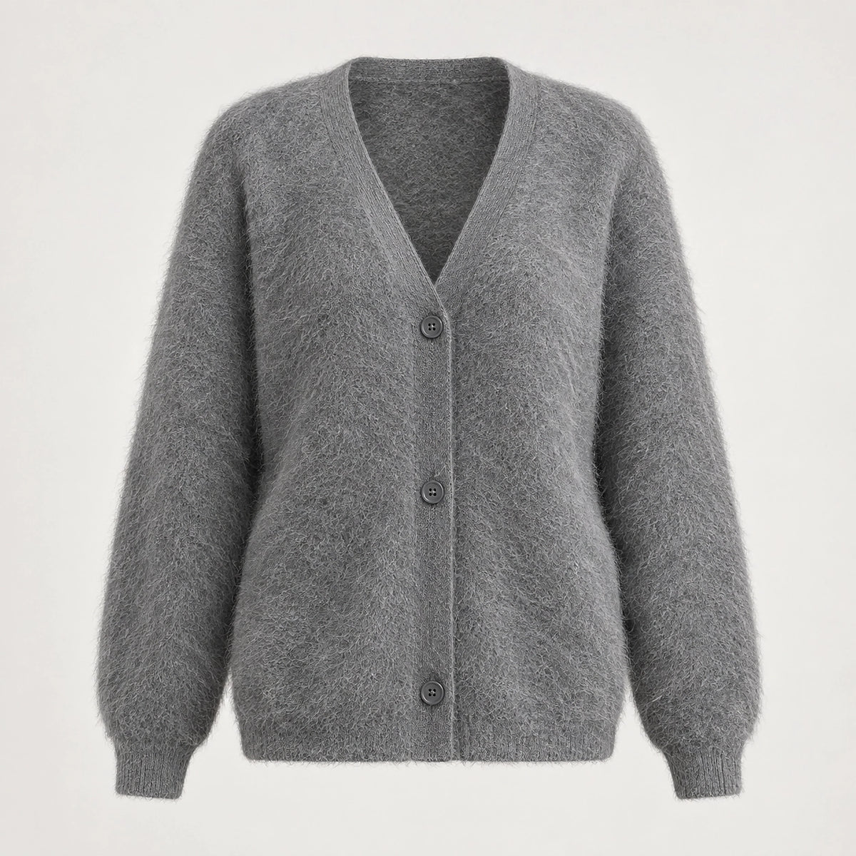 Halvern Fuzzy Knit Cardigan — Grey (apparel solo)
