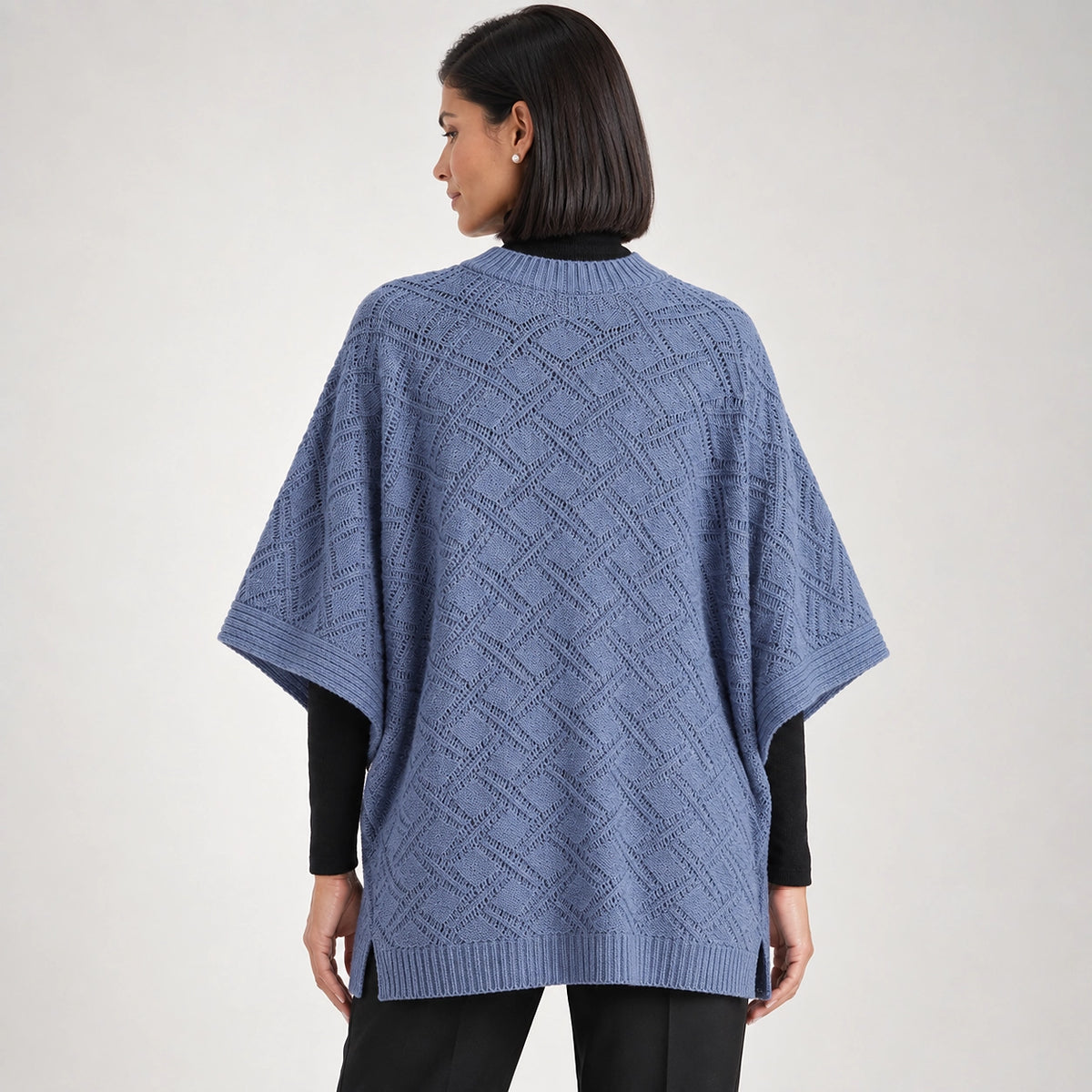 Dalvey Wool Knit Poncho — Haze Blue (apparel back)