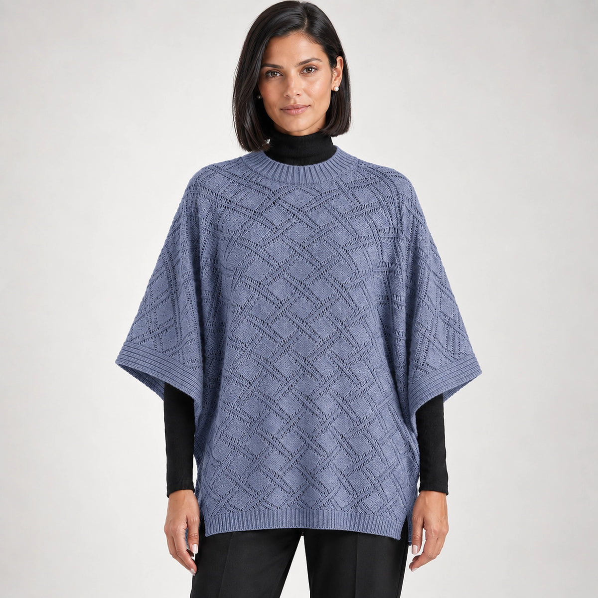 Dalvey Wool Knit Poncho — Haze Blue (apparel front)