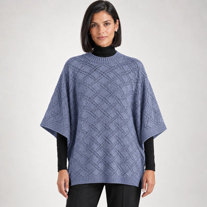Dalvey Wool Knit Poncho — Haze Blue (apparel front)