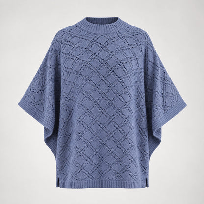 Dalvey Wool Knit Poncho — Haze Blue (apparel solo)