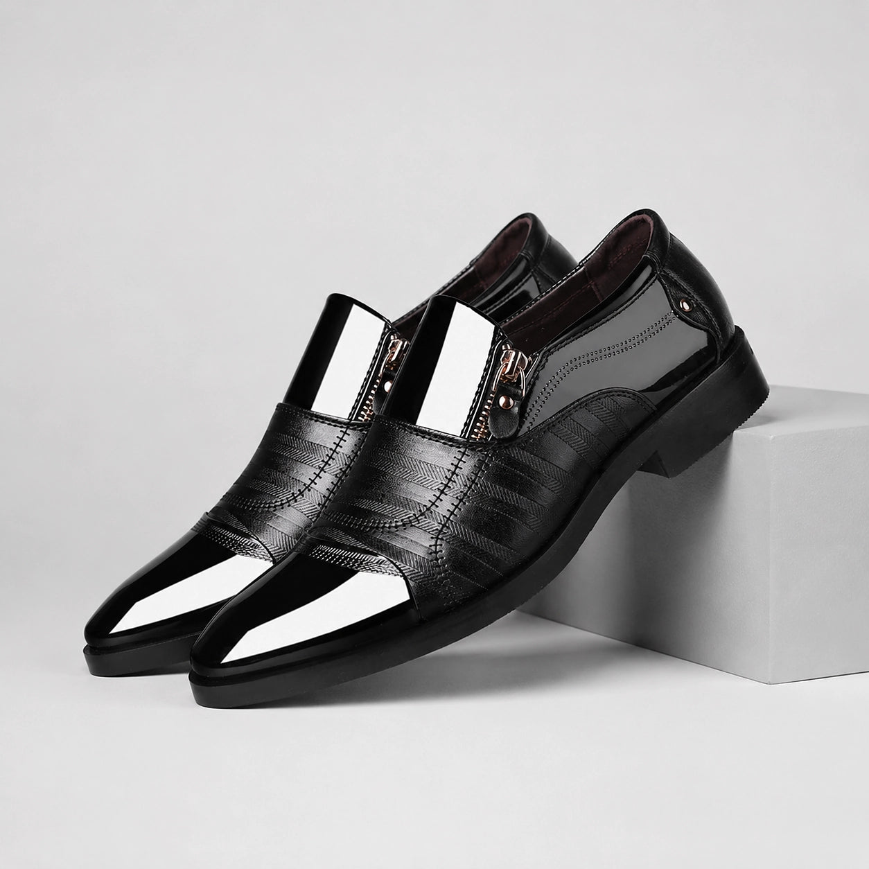 Halvor Leather Loafers — Hollow Black (mens shoe pedestal)