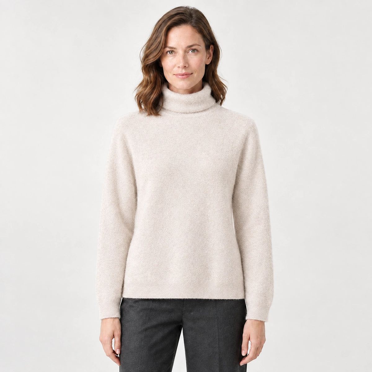 Delwyn Cashmere Turtleneck Sweater — Ivory (apparel front)