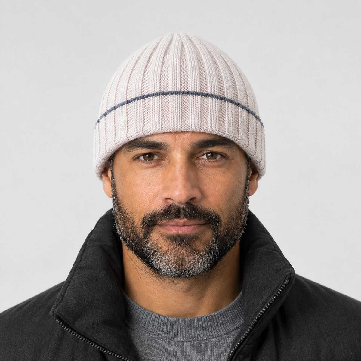 Dalton Wool Beanie — Ivory (headwear model front)
