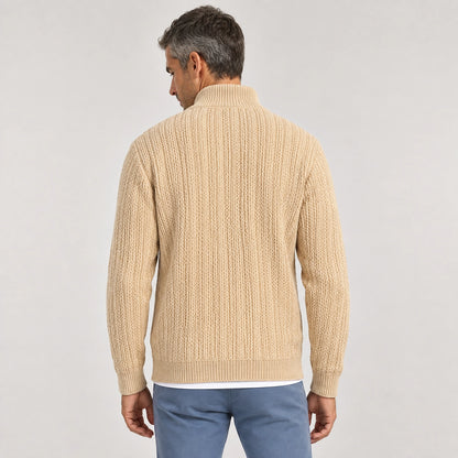 Daxton Ribbed Knit Cardigan — Khaki (apparel back)