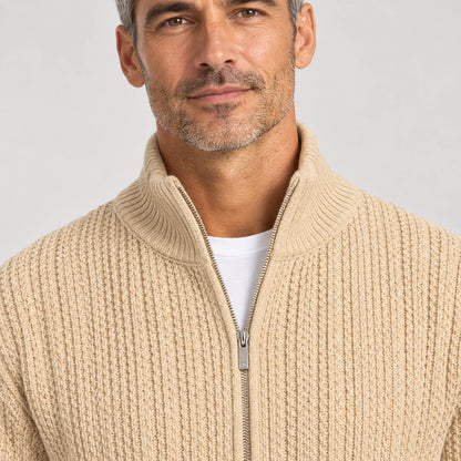 Daxton Ribbed Knit Cardigan — Khaki (apparel detail)