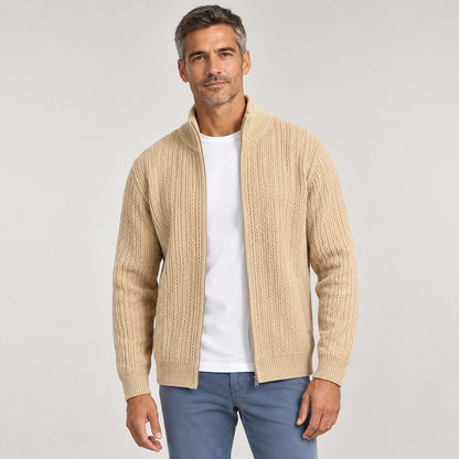 Daxton Ribbed Knit Cardigan — Khaki (apparel front)