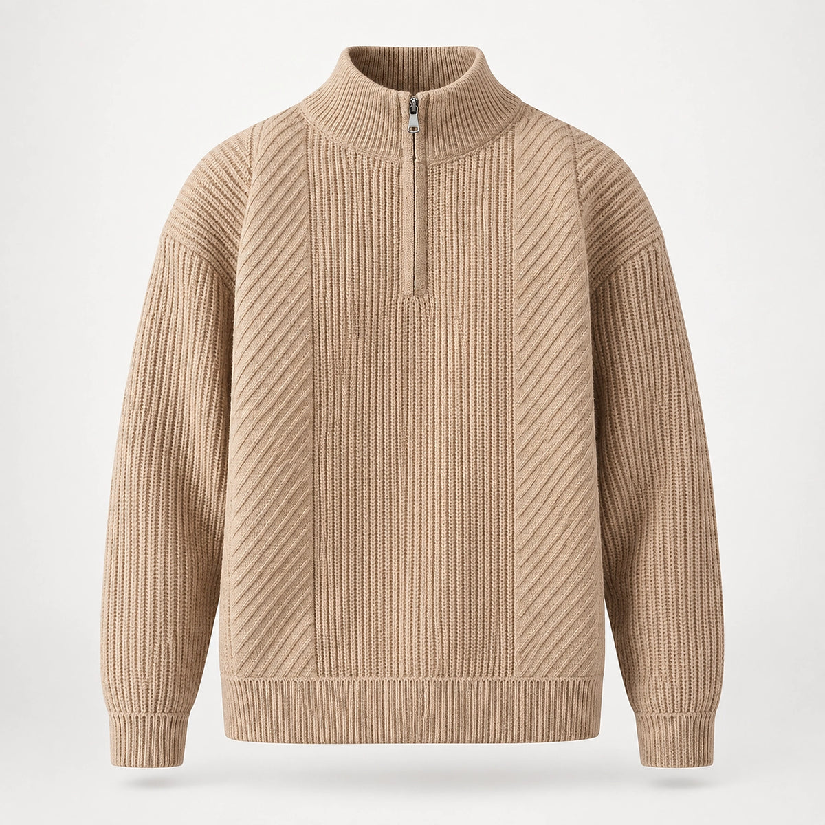 Bruthen Ribbed Half-Zip Sweater — Khaki (apparel solo)