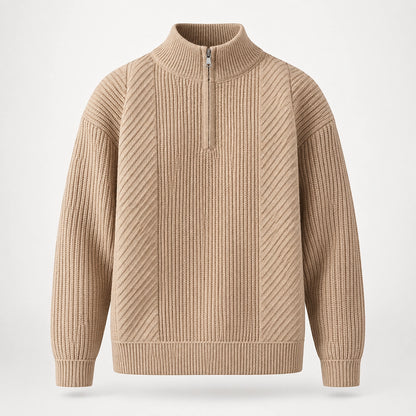 Bruthen Ribbed Half-Zip Sweater — Khaki (apparel solo)