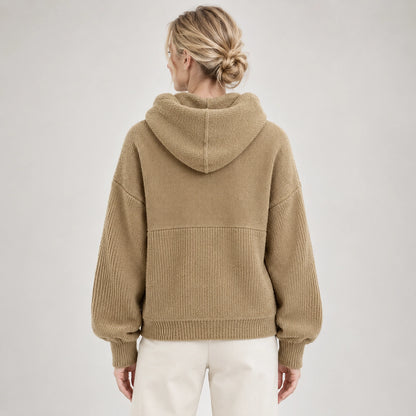 Delwyn Hooded Knit Sweater — Khaki Color (apparel back)