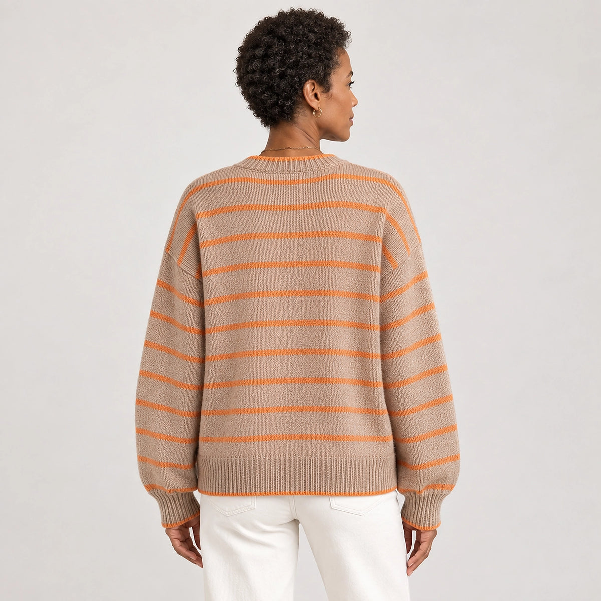 Halcourt Striped Knit Cardigan — Khaki Color (apparel back)