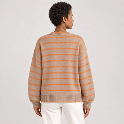 Halcourt Striped Knit Cardigan — Khaki Color (apparel back)