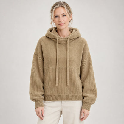Delwyn Hooded Knit Sweater — Khaki Color (apparel front)