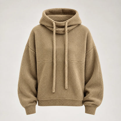 Delwyn Hooded Knit Sweater — Khaki Color (apparel solo)