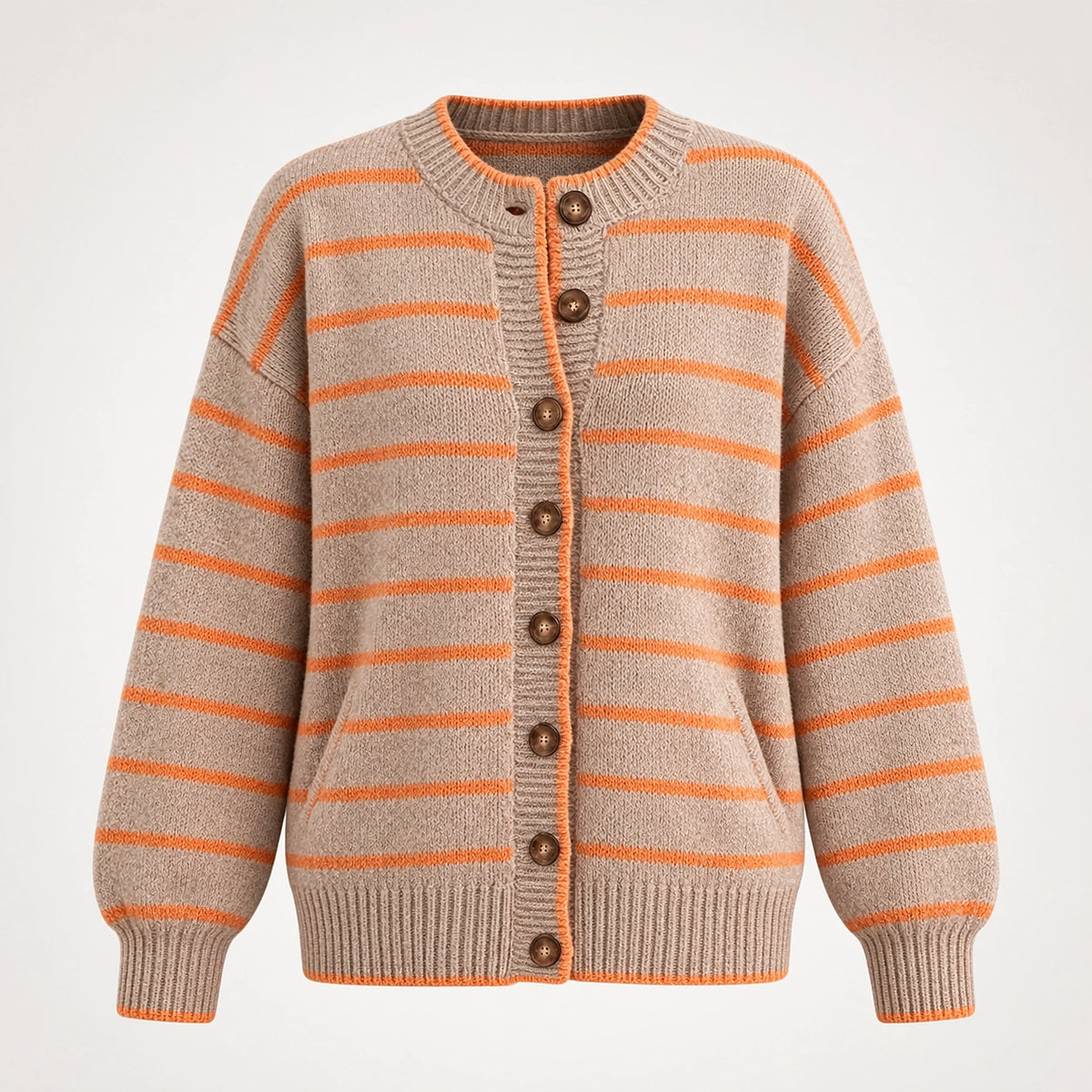 Halcourt Striped Knit Cardigan — Khaki Color (apparel solo)