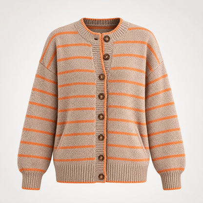 Halcourt Striped Knit Cardigan — Khaki Color (apparel solo)
