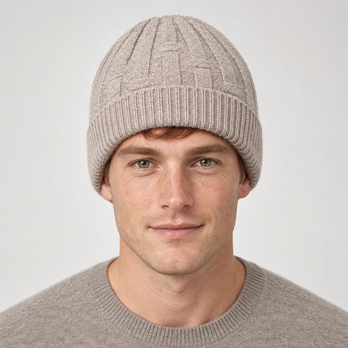 Drummond Wool Beanie — Khaki (headwear model front)