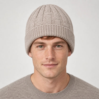 Drummond Wool Beanie — Khaki (headwear model front)