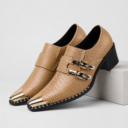 Delvano Leather Double Monk Loafers — Khaki (mens shoe pedestal)