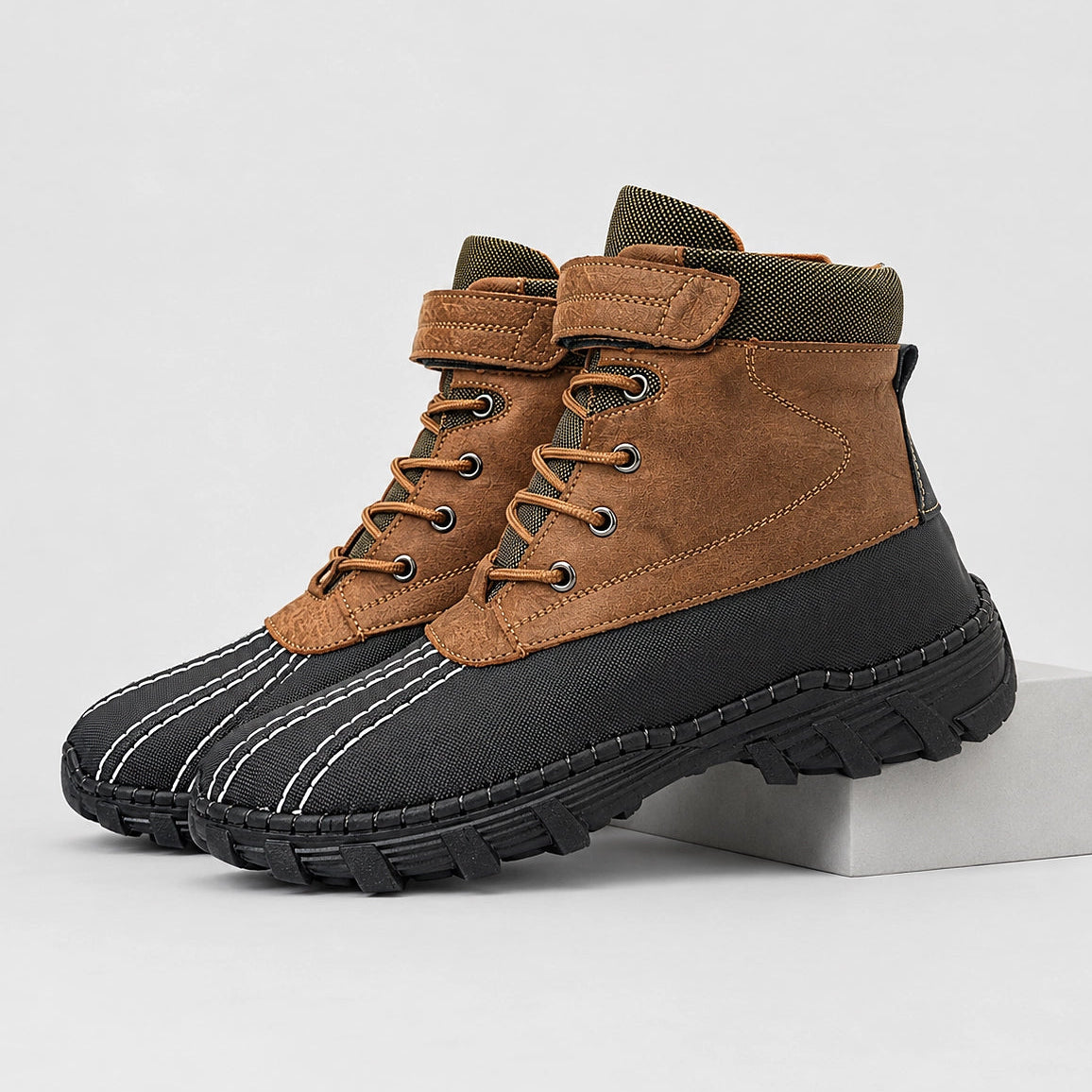 Broden Leather Duck Boots — Khaki (mens shoe pedestal)
