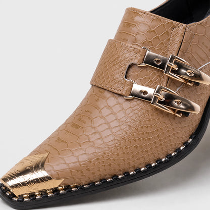 Delvano Leather Double Monk Loafers — Khaki (mens shoe zoom)
