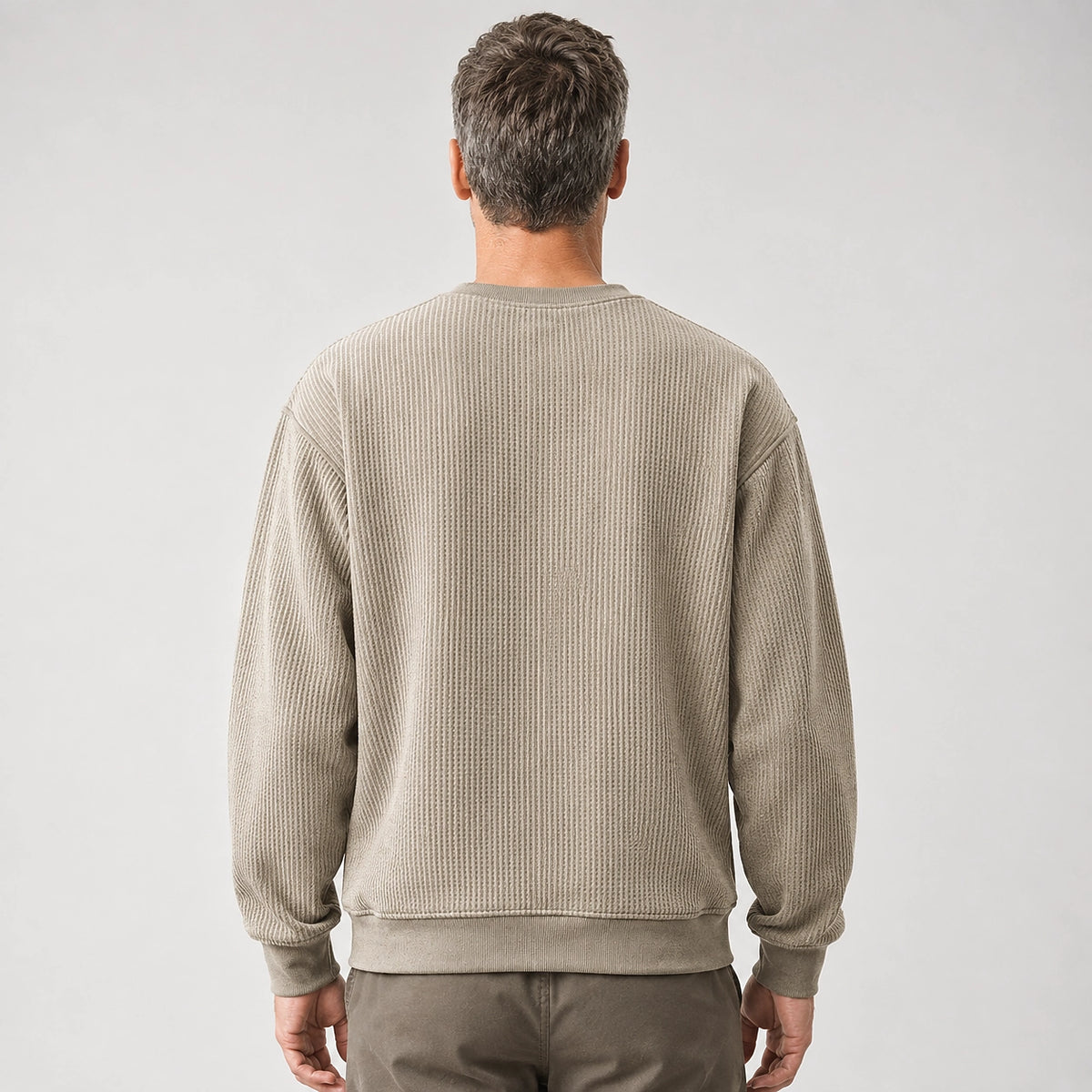 Halvern Colorblock Crewneck Sweatshirt — Khaki & Olive (apparel back)