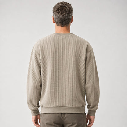 Halvern Colorblock Crewneck Sweatshirt — Khaki & Olive (apparel back)