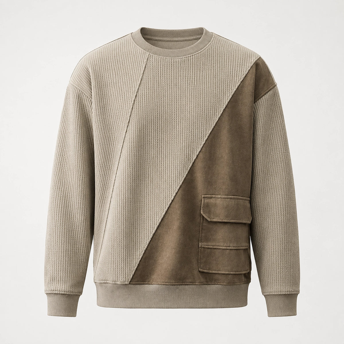 Halvern Colorblock Crewneck Sweatshirt — Khaki & Olive (apparel solo)