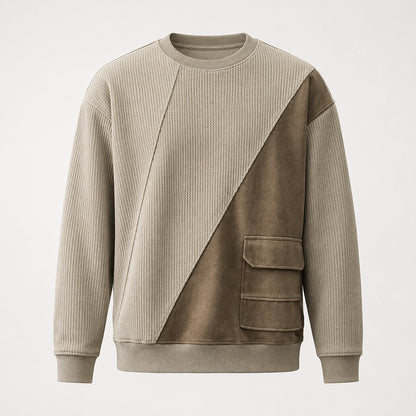 Halvern Colorblock Crewneck Sweatshirt — Khaki & Olive (apparel solo)