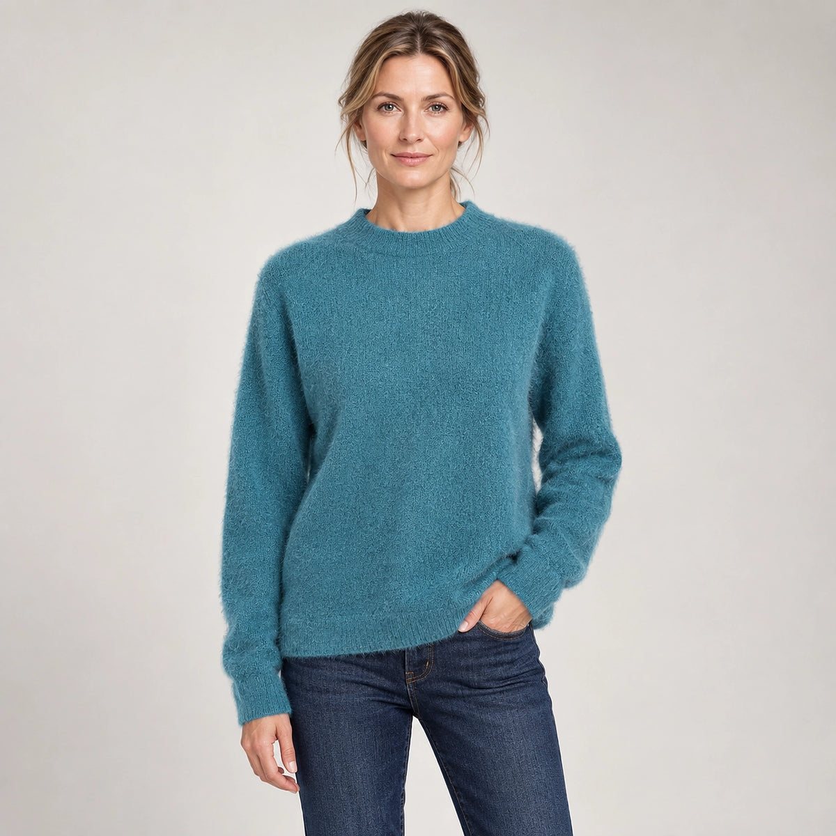 Halvern Cashmere Crewneck Sweater — Lake Blue (apparel front)