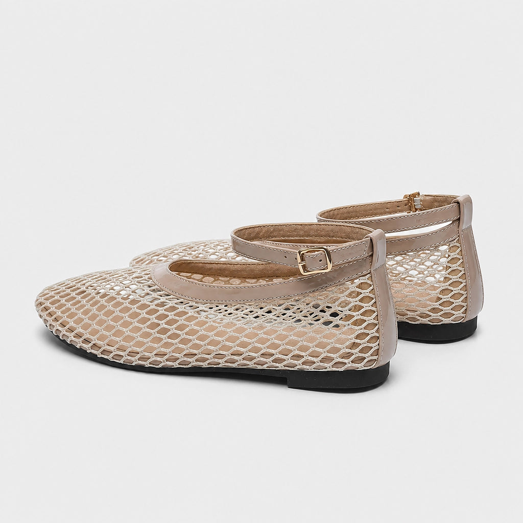 Calla Mesh Ankle Strap Flats — Leopard (studio solo alt)