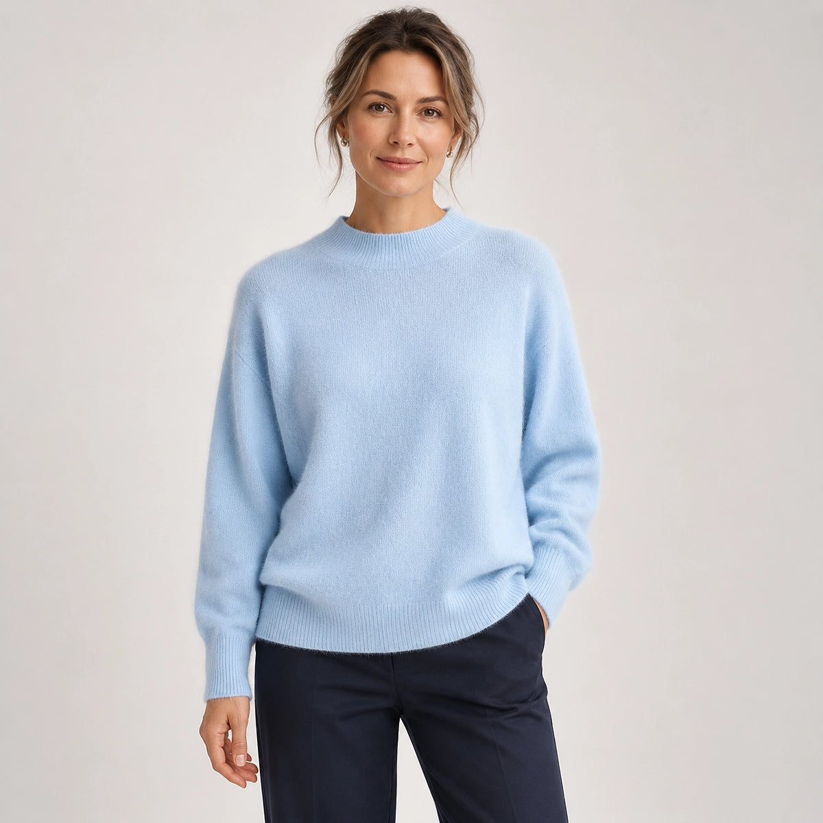 Beloru Cashmere Crewneck Sweater — Light Blue (apparel front)