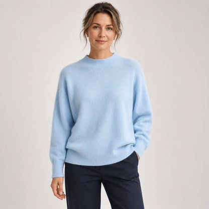 Beloru Cashmere Crewneck Sweater — Light Blue (apparel front)