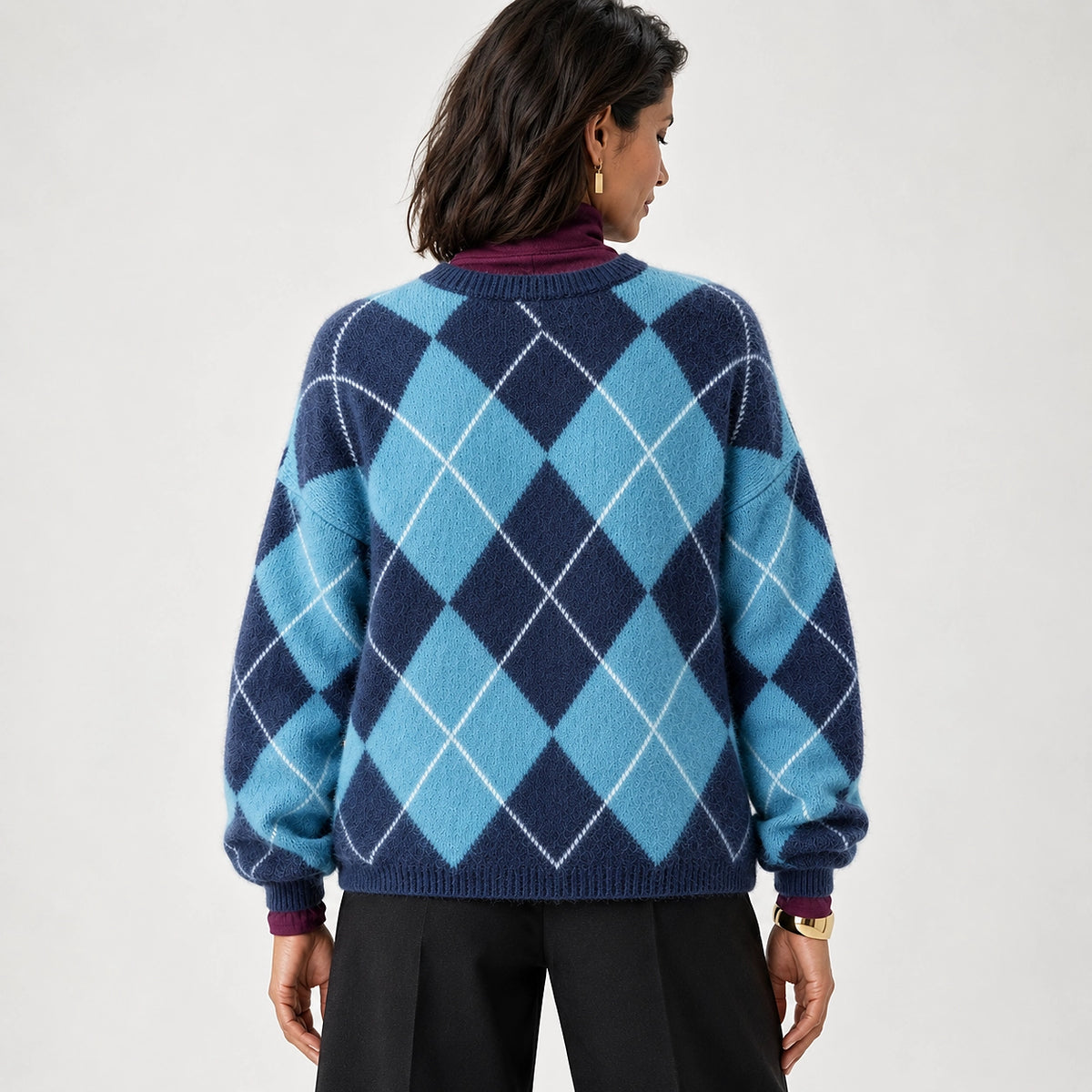 Halwyn Argyle Knit Sweater — Light Blue Argyle (apparel back)